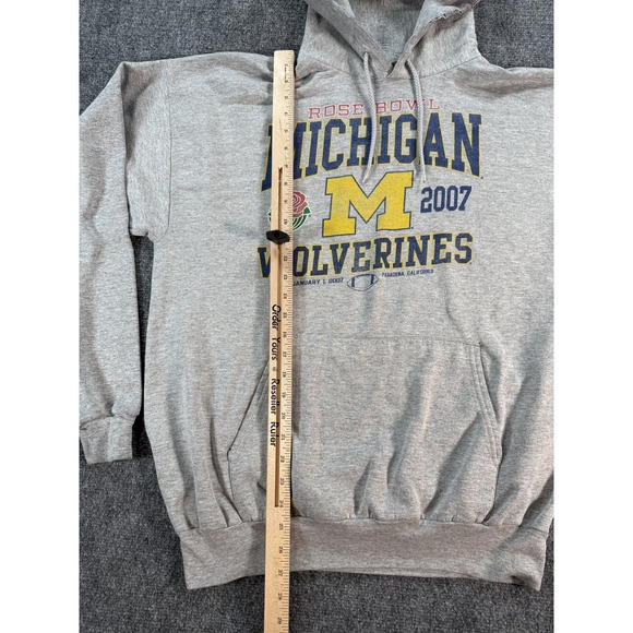 Michigan Wolverines Hoodie Sweatshirt Mens Gray NCAA Rose Bowl 2007 Distressed - Picture 5 of 11